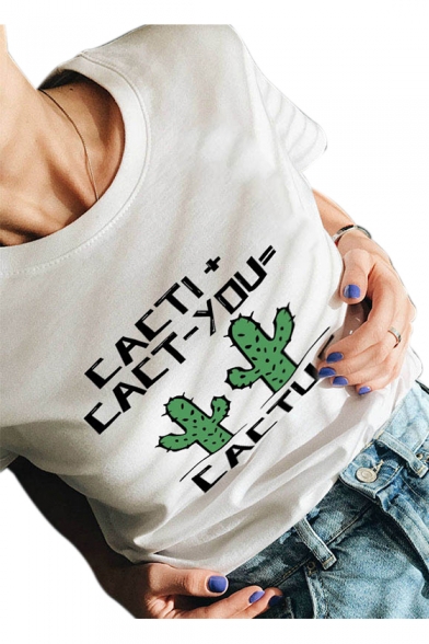 Leisure CACTUS Letter Printed Short Sleeve Round Neck Tee