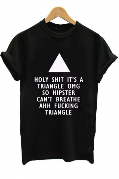 Triangle HOLY SHIT Letter Printed Round Neck Short Sleeve Tee