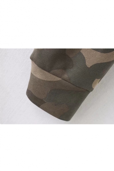 Camouflage Printed Long Sleeve Chic Crop Hoodie