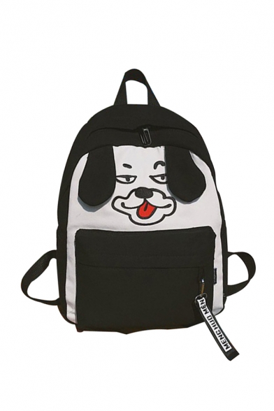 Color Block Animal Embroidered Cute Canvas Backpack School Bag