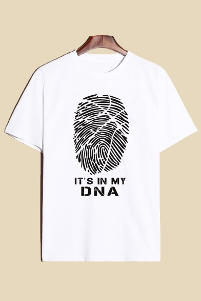 IT'S IN MY DNA Letter Fingerprint Printed Round Neck Short Sleeve Tee