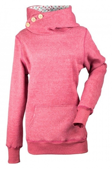 Plain Buttons Embellished Long Sleeve Leisure Hoodie
