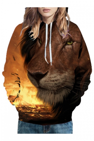 New Fashion Digital Lion Printed Long Sleeve Unisex Hoodie