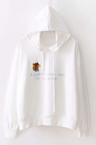 Squirrel Letter Embroidered Long Sleeve Chic Hoodie