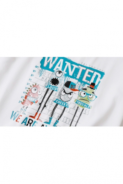 WANTED Letter Cartoon Printed Round Neck Short Sleeve Graphic Tee