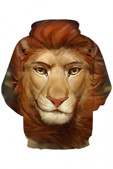3D Cartoon Lion Printed Long Sleeve Casual Hoodie