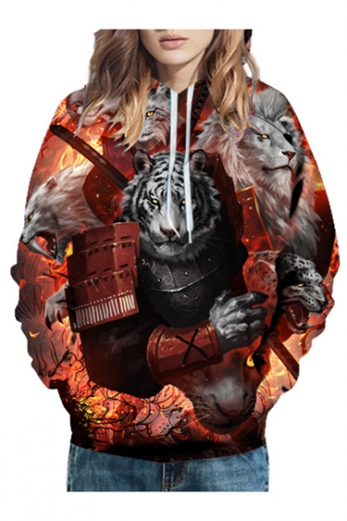 3D Tiger Lion Printed Long Sleeve Hoodie for Couple