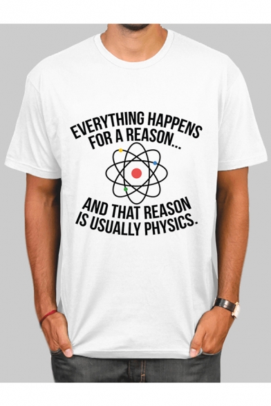 EVERYTHING HAPPENS FOR A REASON Letter Graphic Printed Round Neck Short Sleeve Tee