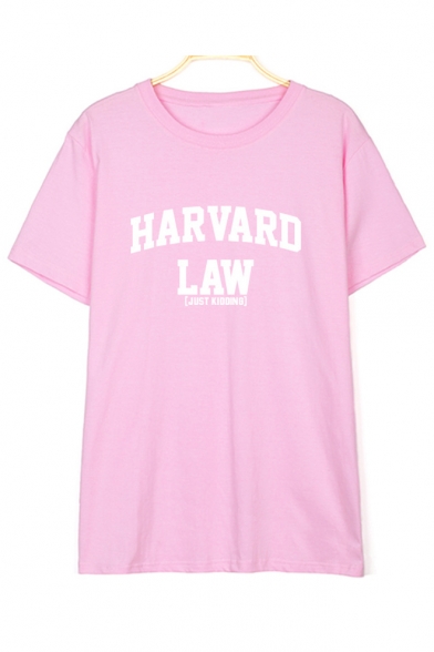 HARVARD LAW Letter Printed Round Neck Short Sleeve Tee