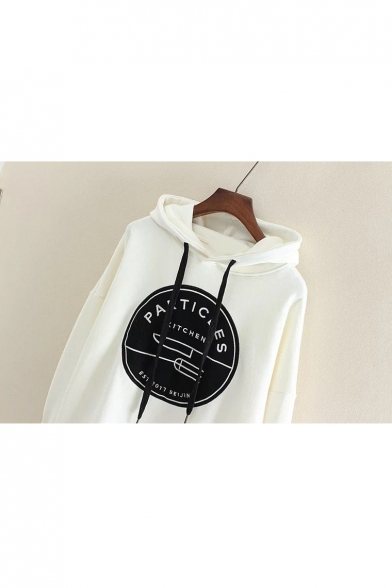 Letter knife Fork Embroidered Long Sleeve Loose Hoodie