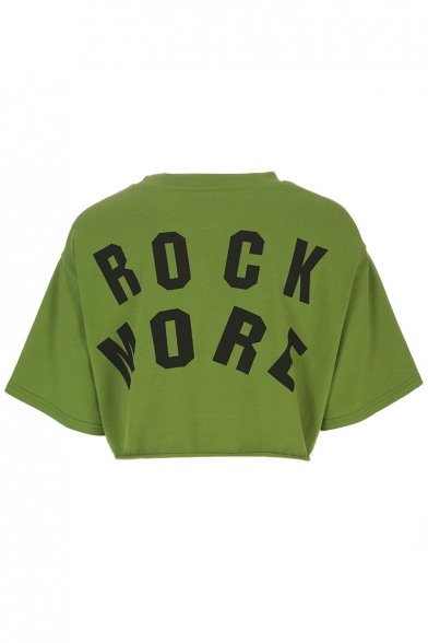 ROCK MORE Letter Printed Short Sleeve Round Neck Crop Tee