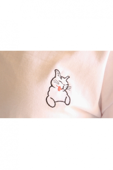 V Neck Rabbit Lollipop Embroidered Short Sleeve Leisure Tee