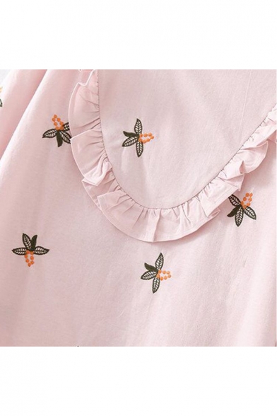 Floral Embroidered Ruffle Detail 3/4 Length Sleeve Shift Dress