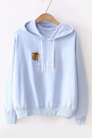 Squirrel Letter Embroidered Long Sleeve Chic Hoodie