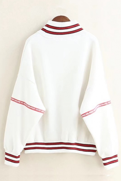 Contrast Striped AWAY Letter Printed High Neck Long Sleeve Sweatshirt
