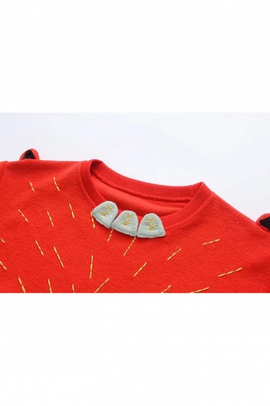 Fox Pattern Color Block Round Neck Long Sleeve Leisure Sweatshirt