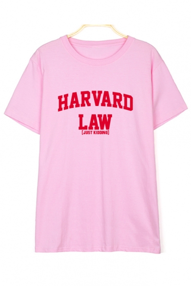 HARVARD LAW Letter Printed Round Neck Short Sleeve Tee