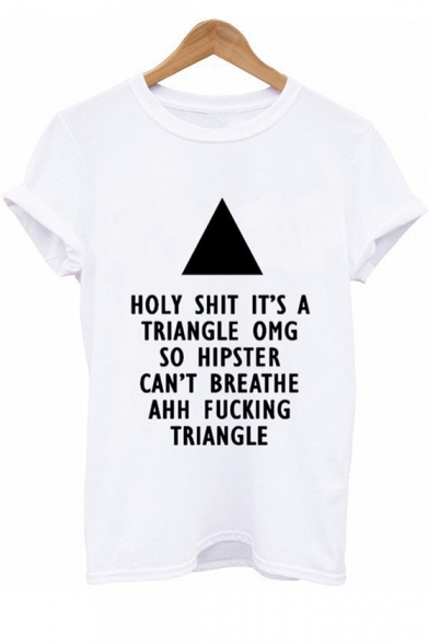 Triangle HOLY SHIT Letter Printed Round Neck Short Sleeve Tee