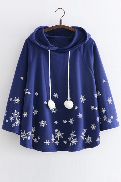Winter Collection Snowflake Printed Loose Hooded Cape