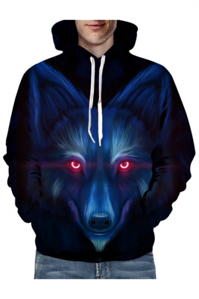 Digital Wolf Printed Oversize Long Sleeve Hoodie