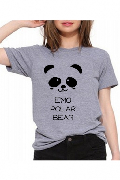 EMO Letter Bear Printed Round Neck Short Sleeve Tee