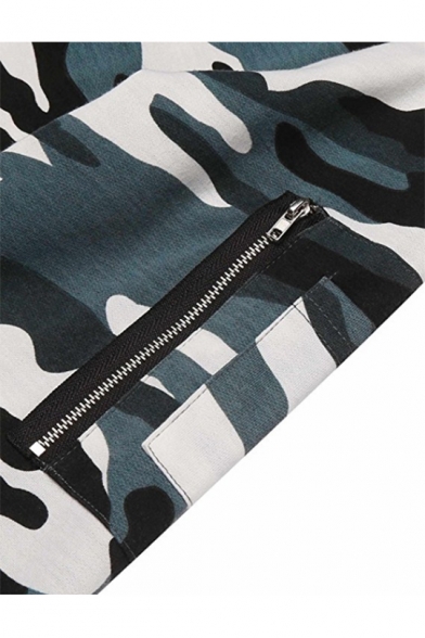 Zip Pocket Long Sleeve Camouflage Printed Loose Leisure Hoodie