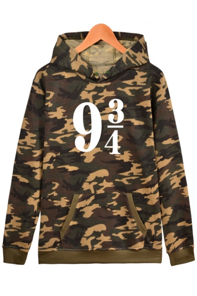 9 3/4 Number Camouflage Printed Long Sleeve Hoodie