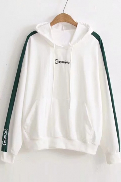 letter embroidered contrast striped hoodie