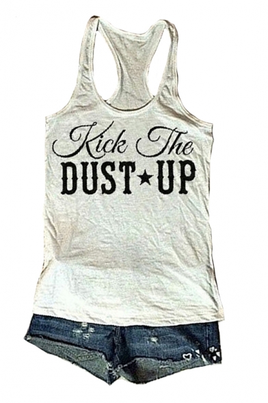 KICK THE DUST UP Letter Printed Round Neck Sleeveless Tank