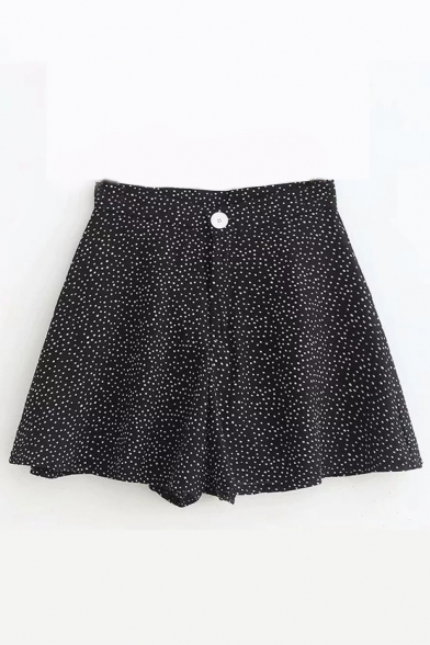 New Fashion Polka Dot Printed Button Waist Casual Shorts