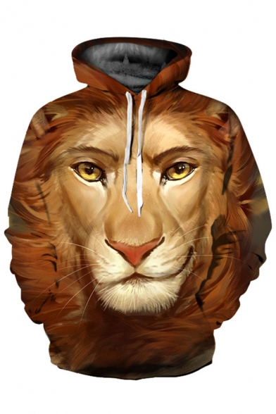 3D Cartoon Lion Printed Long Sleeve Casual Hoodie