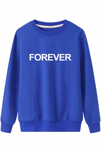 FOREVER Letter Printed Round Neck Long Sleeve Sweatshirt