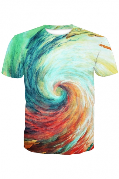 3D Colorful Vortex Painting Printed Round Neck Short Sleeve Tee