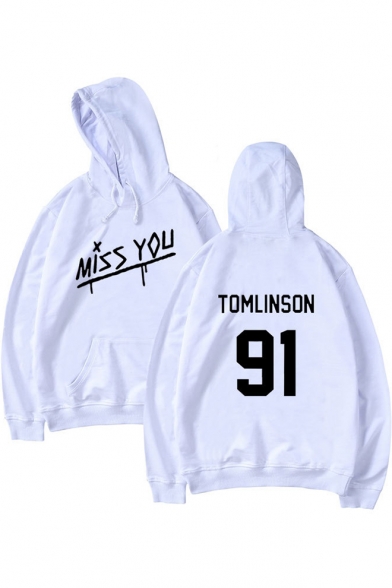 91 MISS YOU Letter Printed Long Sleeve Leisure Hoodie