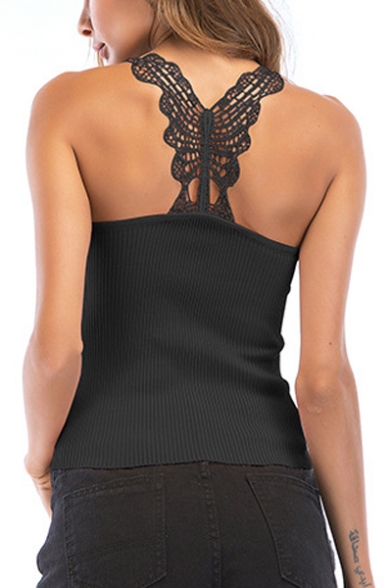 Butterfly Crochet Embellished Spaghetti Straps Sleeveless Crop Cami