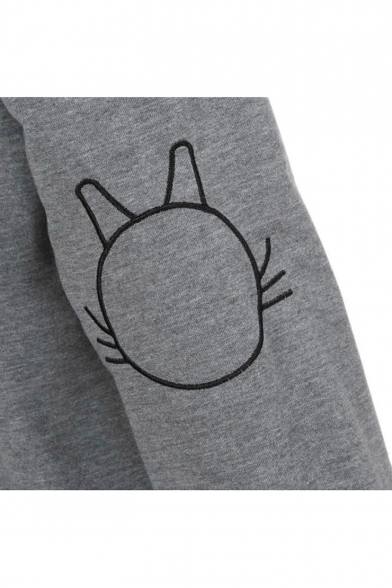 Cat Embroidered Long Sleeve Round Neck Sweatshirt