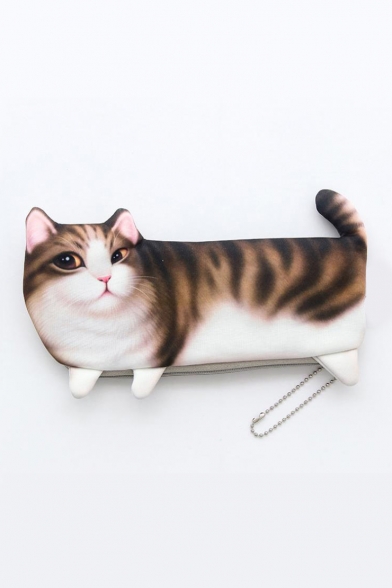 Cute 3D Cat Shape Zippered Pencil Case Coin Purse