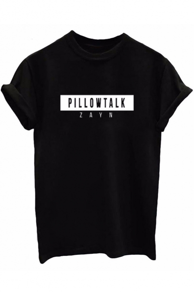 PILLOW TALK Letter Printed Round Neck Short Sleeve Tee
