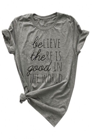 BE THE GOOD Letter Printed Round Neck Short Sleeve Tee