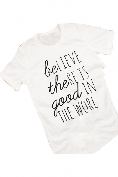 BE THE GOOD Letter Printed Round Neck Short Sleeve Tee