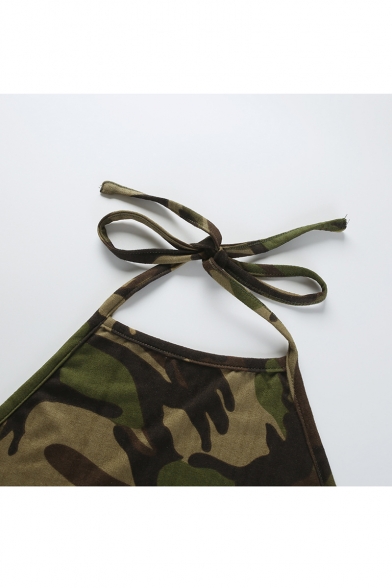 Camouflage Printed Halter Sleeveless Crop Cami
