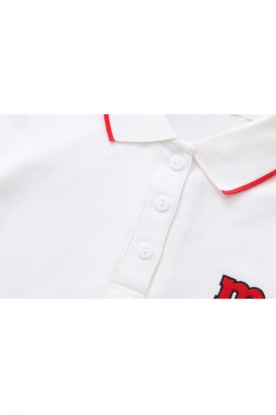 Color Block Lapel Collar Short Sleeve M Letter Embroidered Leisure Polo Tee