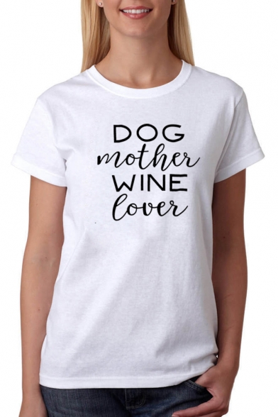 DOG MOTHER Letter Printed Round Neck Short Sleeve Tee
