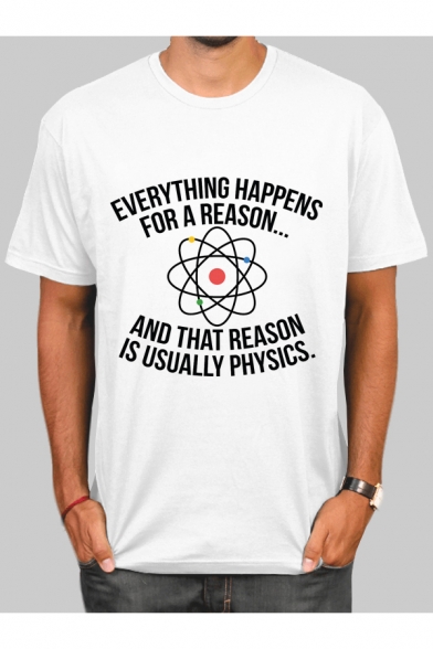 EVERYTHING HAPPENS FOR A REASON Letter Graphic Printed Round Neck Short Sleeve Tee