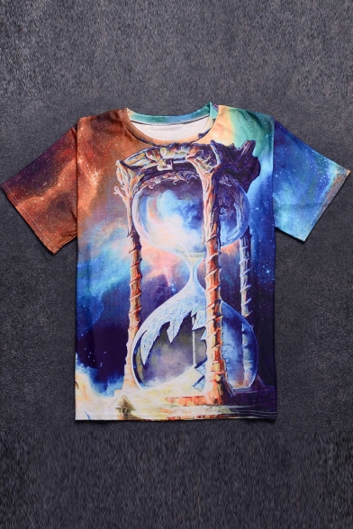 Fancy Galaxy Hourglass Printed Round Neck Short Sleeve Tee