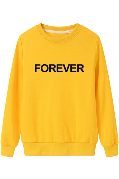 FOREVER Letter Printed Round Neck Long Sleeve Sweatshirt