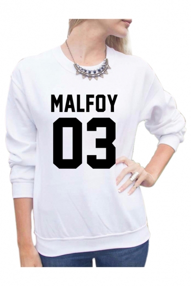 MALFOY 03 Letter Printed Round Neck Long Sleeve Sweatshirt