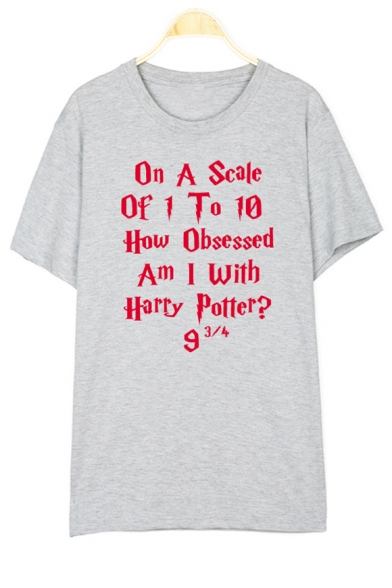 ON A SCALE Letter Printed Round Neck Short Sleeve Leisure Tee