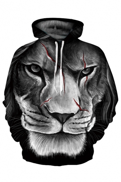 3D Hurt Lion Printed Long Sleeve Casual Hoodie