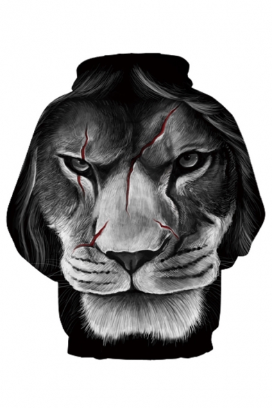 3D Hurt Lion Printed Long Sleeve Casual Hoodie